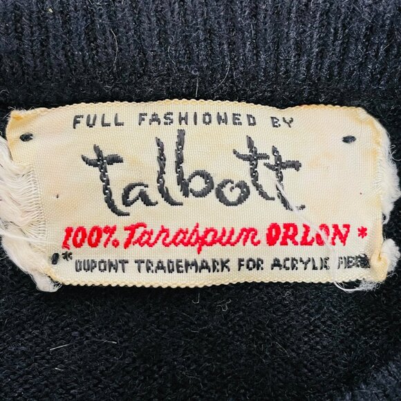Vtg 1950s Talbott Cardigan Sz M Black Taraspun Orlon Whimsigoth Dark Academia - Picture 5 of 5
